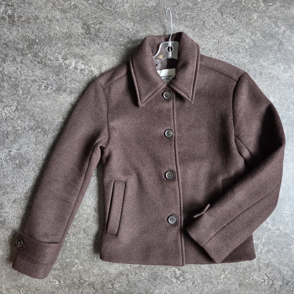 Abercrombie & Fitch EUC Dark Coffee Cropped Wool-Blend Coat XXS - Picture 14 of 16